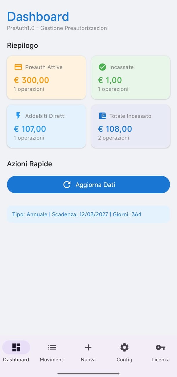 Screenshot di PreAuthApp su smartphone